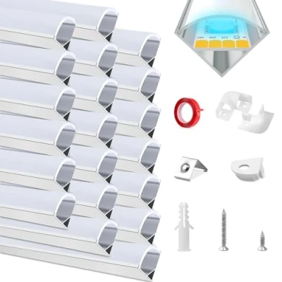 Afbeelding van LED Aluminium Kanaal, HOMMAND 20 x 1m profiel, Strip Kanaal en Diffuser, Profiel met Hoekverbinder, Plakband, Eindkappen, Montage Clips, V vorm 20m