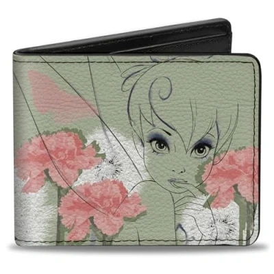 Afbeelding van Buckle Down Heren Tinker Bell Sketch/Anjers/Paardebloemen Bi Fold Portemonnee, Veelkleurig, Standaard Maat, Meerkleurig, Default Size
