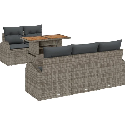 Afbeelding van vidaXL 6 delige tuinset met kussens in grijs poly rattan