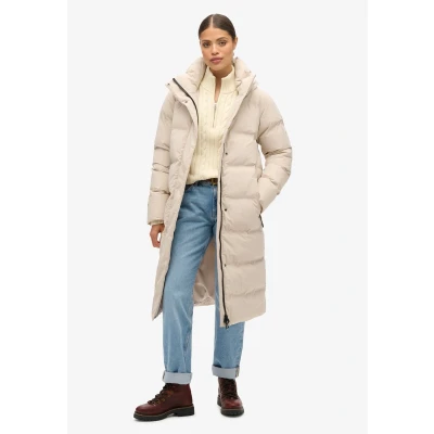 Afbeelding van Superdry Hooded Longline Puffer Winterjas, Dames, Maat: 42, Chateau gray