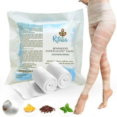 Afbeelding van Ritalia® anti cellulitis bandage met zout uit de Dode Zee en werkzame stoffen, 100% veganistisch, behandeling vermindert verstevigend voor benen billen (2 bandages)