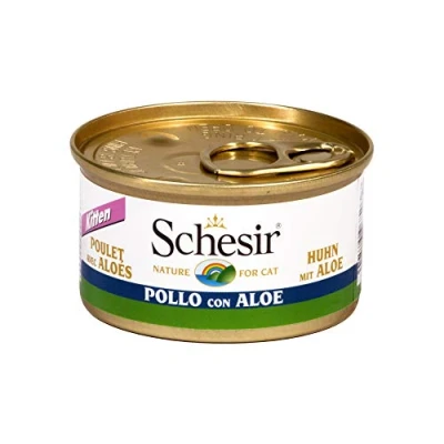 Afbeelding van Schesir Cat Jelly Kitten Kippenfilet met aloë vera, nat kattenvoer voor kittens in gelei, 24 blikjes x 85 g