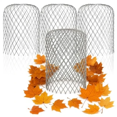 Afbeelding van COM FOUR® 4x dakgootbescherming voor regenpijpen, regenpijpbescherming gebladerte, bladeren, takken perfect als bladzeef, bladzeef het opvangen van bladeren (2 stuks stalen filter)