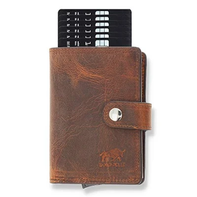 Afbeelding van Solo Pelle Leren portemonnee Q Wallet met geïntegreerde kaarthouder voor 15 kaarten + bankbiljetten creditcardhouder RFID, bruin (vintage bruin), One Size, creditcardhoes