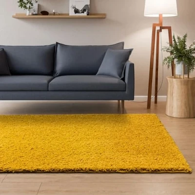 Afbeelding van Interiyou Hoogpolig tapijt Sofia 160x230 cm geel pluizig en effen wasbaar antislip zachte hoogpolige