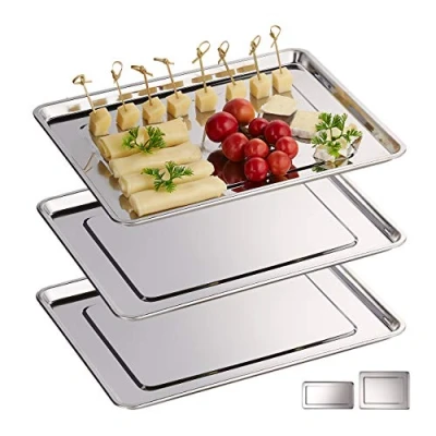 Afbeelding van Relaxdays serveerschaal rvs serveerplateau 3 stuks catering schalen serveerschalen M