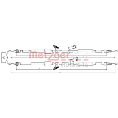 Afbeelding van METZGER 10.5452 Handremkabel Achter 1940/1803+1850/1715mm COFLE FORD: Kuga Mk1 SUV 2.0 TDCi, TDCi 4x4, 2.5 4x4 2008 2012