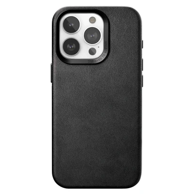 Afbeelding van Apple iPhone 15 Pro MagSafe Hoesje Kunstleder Woodcessories Hardcase/Backcover Zwart Telefoonhoesje Shockproof/Valbescherming
