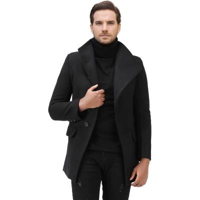 Afbeelding van Allthemen Heren Lange Mantel Wollen Winterjas Slim Fit Jas XL