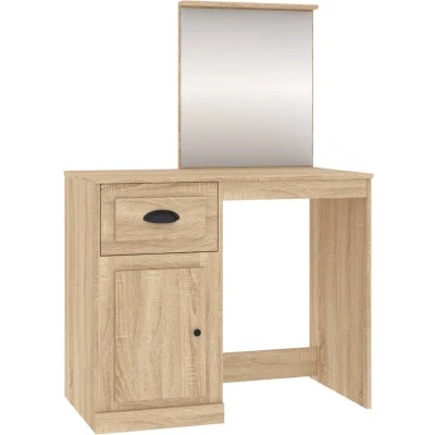 Afbeelding van Make up tafel met Led 90X50X132,5 Cm Bewerkt Hout Sonoma Eikenkleur eiken / spiegel