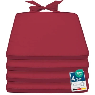 Afbeelding van Beautissu Pia Set van 4 Stoelkussen Buiten 45x40 cm Rood Zitkussen met Lint
