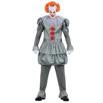 Afbeelding van Smiffy&#039;s Grijze Kwaadaardige Clown Man Grijs Medium Halloween Verkleedkleding