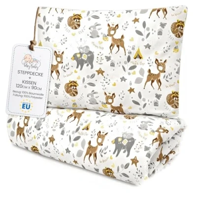 Afbeelding van Handgemaakte kinderdekbedden 120x90 cm kinderdekbedset met kussens kinderdeken kinderdekbed katoen Hert