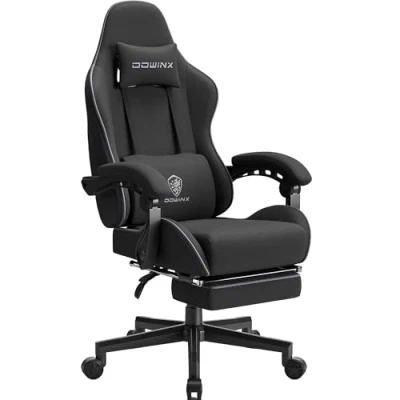 Afbeelding van Dowinx Gamingstoel, ergonomische gamerstoel met lendensteun, verstelbare draaistoel voetensteun, zwart