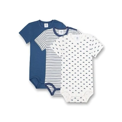Afbeelding van Sanetta body korte mouwen (verpakking van 3) blauw gestreept en wit Hoogwaardige duurzame voor jongens biologisch katoen. Inhoud: set 3 babybody, pebble, 68 cm