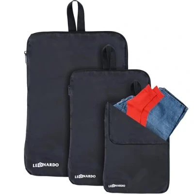 Afbeelding van Leonardo Packing Cubes Backpack Koffer Organizer Set Compressie 3x Compression Travel Zwart