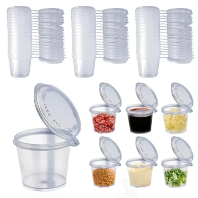 Afbeelding van Vegena 200 stuks opbergdozen met deksel, sausbeker 25 ml opbergdoos, kleine blikjes plastic, vershouddozen, blikjes, sauzen, dips, specerijen, diamanttekening