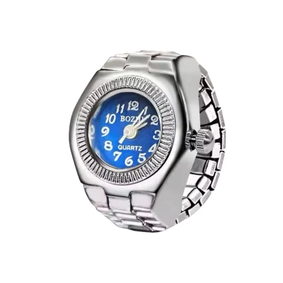 Afbeelding van Luxe Vingerhorloge Vinger Ring Horloge Finger Watch Zilver Blauw
