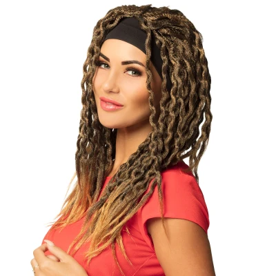 Afbeelding van Boland Pruik Emily Bruin Krullen Lang Vrouwen Hippie