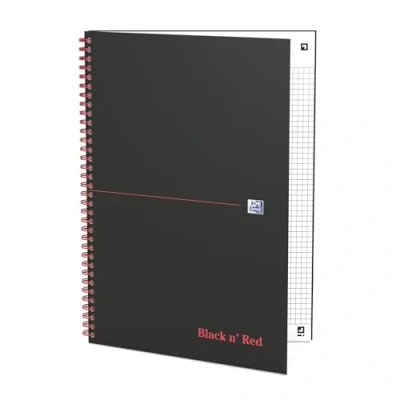 Afbeelding van Oxford BLACK N RED spiraalblok karton, 140 bladzijden ft A4, geruit 5