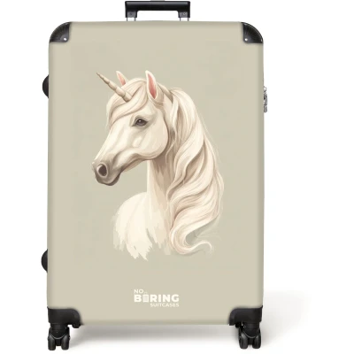 Afbeelding van NoBoringSuitcases.com® Koffer groot Reiskoffer lichtgewicht Eenhoorn in neutrale kleuren Rolkoffer met 4 wielen Grote trolley XL 98 liter bagage
