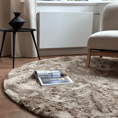 Afbeelding van Rond hoogpolig vloerkleed Odelia bruin/taupe Interieur05 200 Ø (L)