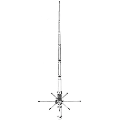 Afbeelding van Sirio antenne 827, CB vaste 5/8 Ω Ground Plane, frequentie 26.40 28.4 MHz, versterking 3,65 dBi, maximaal vermogen 3000 watt (CW) Short Time, hoogte 6,7 m, aluminium met radialen