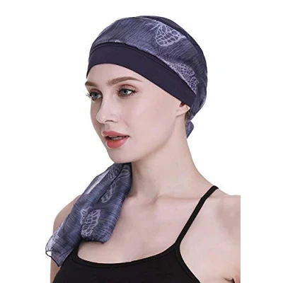 Afbeelding van Elegante chemo muts met zijden sjaals voor vrouwen , slaapmutsen haarverlies, Blauw, one size
