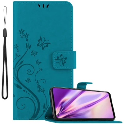 Afbeelding van Cadorabo Hoesje geschikt voor Samsung Galaxy A21s in BLOEMEN BLAUW Beschermhoes bloemmotief met magnetische sluiting, standfunctie en kaartsleuven Book Case Cover Etui