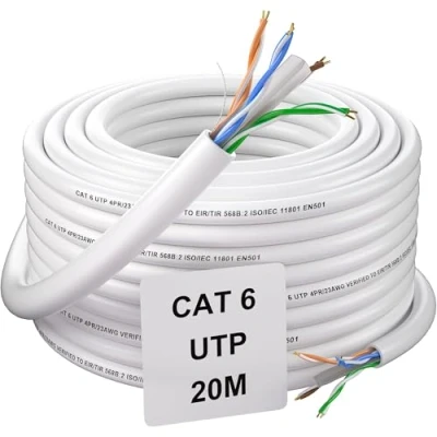 Afbeelding van Ethernet Kabel 20 Meter, CAT 6 Netwerkkabel Meter UTP Spoel Installatiekabel 23 AWG Internet Hoge Snelheid LAN Gigabit RJ45 Witte Lange Verbindingskabel