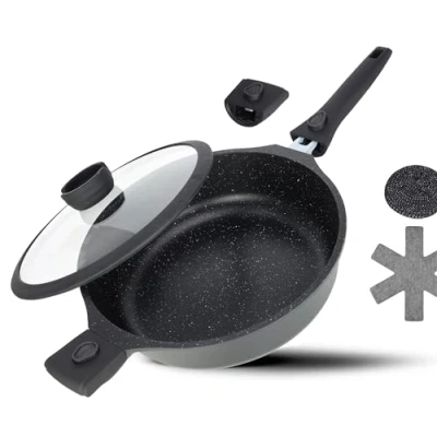 Afbeelding van DIVORY Braadpan met deksel 28cm 4,2l afneembare steel, ovenvaste beklede pan, aluminium koekenpan hoge rand + koekenpanbeschermer
