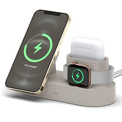 Afbeelding van elago MS Oplaadstation 2 compatibel met iPhone 15, 14, 13, 12, MagSafe AirPods Pro &amp; Pro, 3, Apple Watch [kabels niet inbegrepen] (steen)
