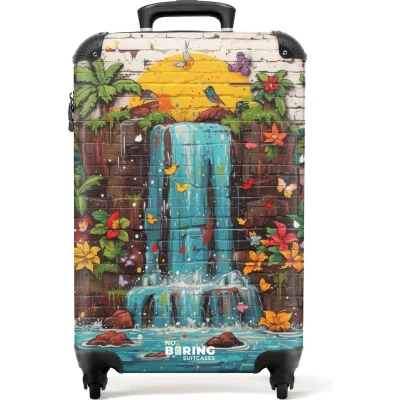 Afbeelding van NoBoringSuitcases.com® Handbagage koffer lichtgewicht Reiskoffer trolley Waterval in graffiti stijl Rolkoffer met wieltjes Past binnen 55x40x20 en 55x35x25