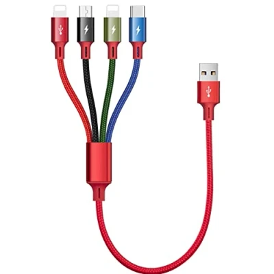 Afbeelding van Minlu Korte Multi Oplaadkabel, 4 in 1 USB Kabel [3.5A 35CM] Snelle Oplaadkabel Nylon Gevlochten met Micro USB/Type C/iP voor telefoon 16/15/14/13/12/11/Xs/Xr/X/8/7/6/Samsung Galaxy/Android