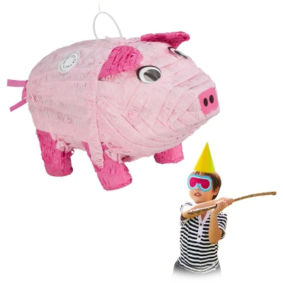 Afbeelding van 4x piñata varken, decoratie, kinderen, meisjes &amp; jongens, verjaardag, papier, feestversiering, varkentje, roze