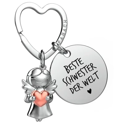 Afbeelding van FABACH Beste Schwester Sleutelhanger, beschermengel, geluksbrenger met hart en gravure, cadeau voor broers zussen, engel, geluksbrenger, Zuster ter Wereld, Eén maat