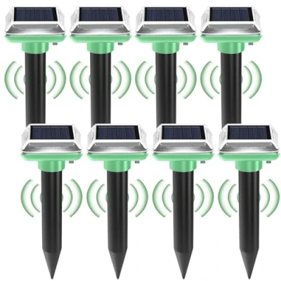 Afbeelding van BAIFULAI 8 stuks mollenverjager op zonne energie, ultrasone woelmuizenverjager, IP66 waterdicht, voor mollen, gopher, slangen, woelmuis en ander ongedierte (groen)