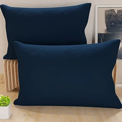 Afbeelding van PETTI Artigiani Italiani 2 kussenslopen 70 x 40 cm, effen kussenslopen, nachtblauw, kussensloop van 100% microvezel, hypoallergeen, gemaakt in Italië
