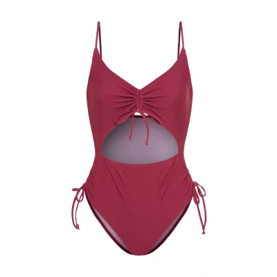 Afbeelding van Lascana LSCN BY MIT Raffung Cutout Badpak, Dames, Maat: 34xC/D, Dark berry