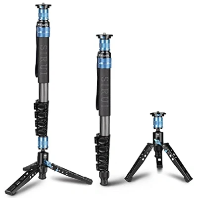 Afbeelding van SIRUI P 325FL Koolstofvezel Monopod met Voeten, 67 inch Professionele Camera Monopod, Draagbare Lichtgewicht Reizen voor DSLR Camera, Max Belasting 22 Lbs, Compatibel Sony Canon Nikon