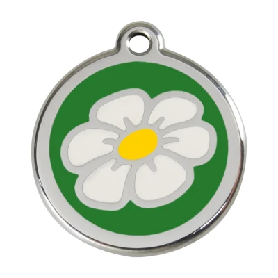 Afbeelding van Daisy Flower Green roestvrijstalen hondenpenning large/groot dia. 3,8 cm RedDingo