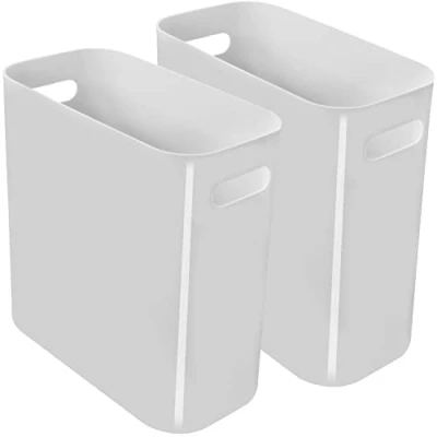 Afbeelding van Youngever 2 stuks 10 l slanke vuilnisbak, herbruikbare plastic vuilnisbak met handgrepen voor thuiskantoor, woonkamer, studeerkamer, keuken, badkamer (grijs)
