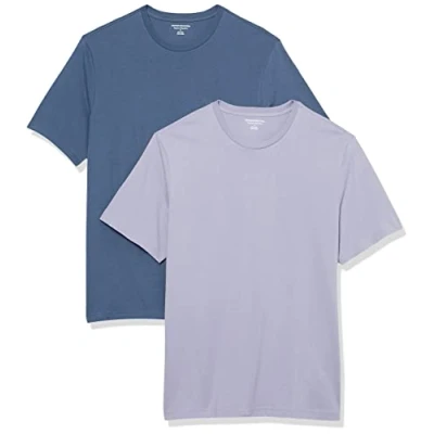 Afbeelding van Amazon Essentials Heren Regular Fit T shirt met korte mouwen en ronde hals, 2 stuks, lavendel/gewassen blauw, maat L