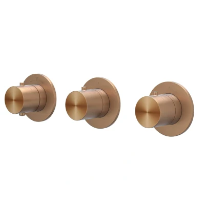 Afbeelding van IVY Concord afbouwdeel inbouwthermostaat 2 stopkranen symmetry RVS 316 Geborsteld Mat Koper PVD