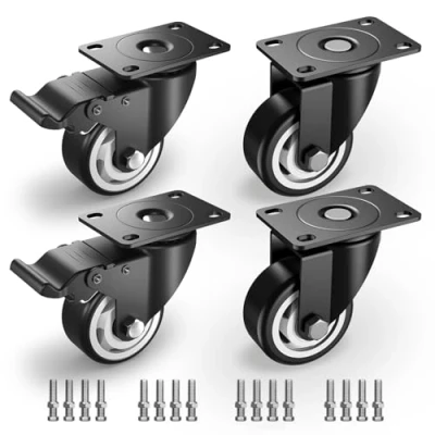 Afbeelding van 75 mm zwenkwielen met veiligheidsrem, set van 4 zware wielen (2 remmen en 2 zonder) meubelwielen een totale capaciteit 450 kg