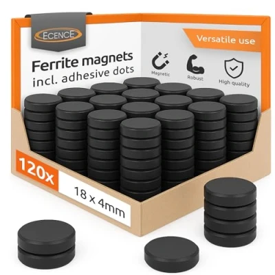 Afbeelding van ECENCE Whiteboard magneten Ferriet D18x4mm koelkast prikbord 120x, ronde Plakmagneten inclusief kleefpunten