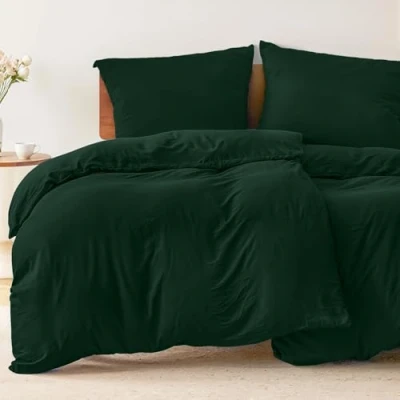 Afbeelding van Dreamzie 2 dekbedovertrekken 135x200 cm met kussenslopen 80x80 groen bedset van 100 procent microvezel gecertificeerd vrij chemicaliën (Oeko TEX)