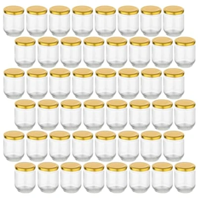 Afbeelding van gouveo Set van 48 weckpotten, 190 ml, rond, met schroefdeksel, goudkleurig, kleine voorraadpotten schroefsluiting, schroefpotten voor het inmaken en bewaren