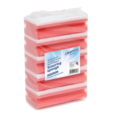 Afbeelding van Schuurspons Cleaninq met greep 140x70x42mm rood/wit 5 stuks