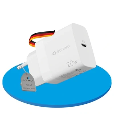 Afbeelding van sonero USB C oplader, laadstekker adapter, voeding 20 watt snellader compatibel met Apple iPhone 15, Samsung, tablet, laptop enz., meervoudige PD wit